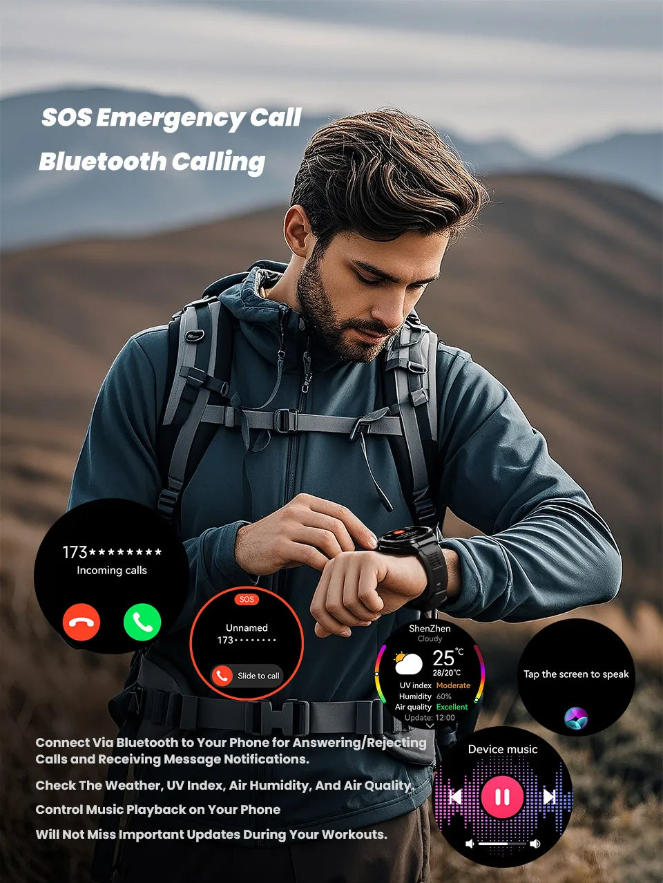 Smart Watches for iOS and Android Supports Bluetooth Calls GPS Positioning All-day Heart Rate Monitoring 100 + Sports Modes
