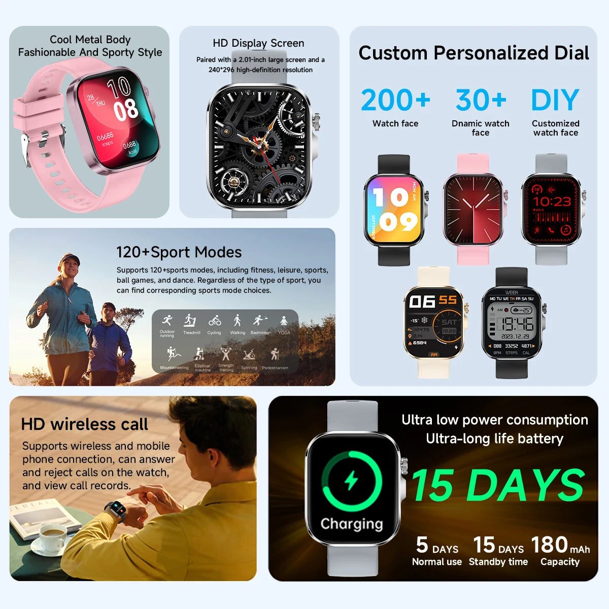 2026 New Hot Smartwatch 2.01 Screen Voice Assistant Bluetooth Call Phone Answer Sport Fitness Tracker Men Women for Android/IOS