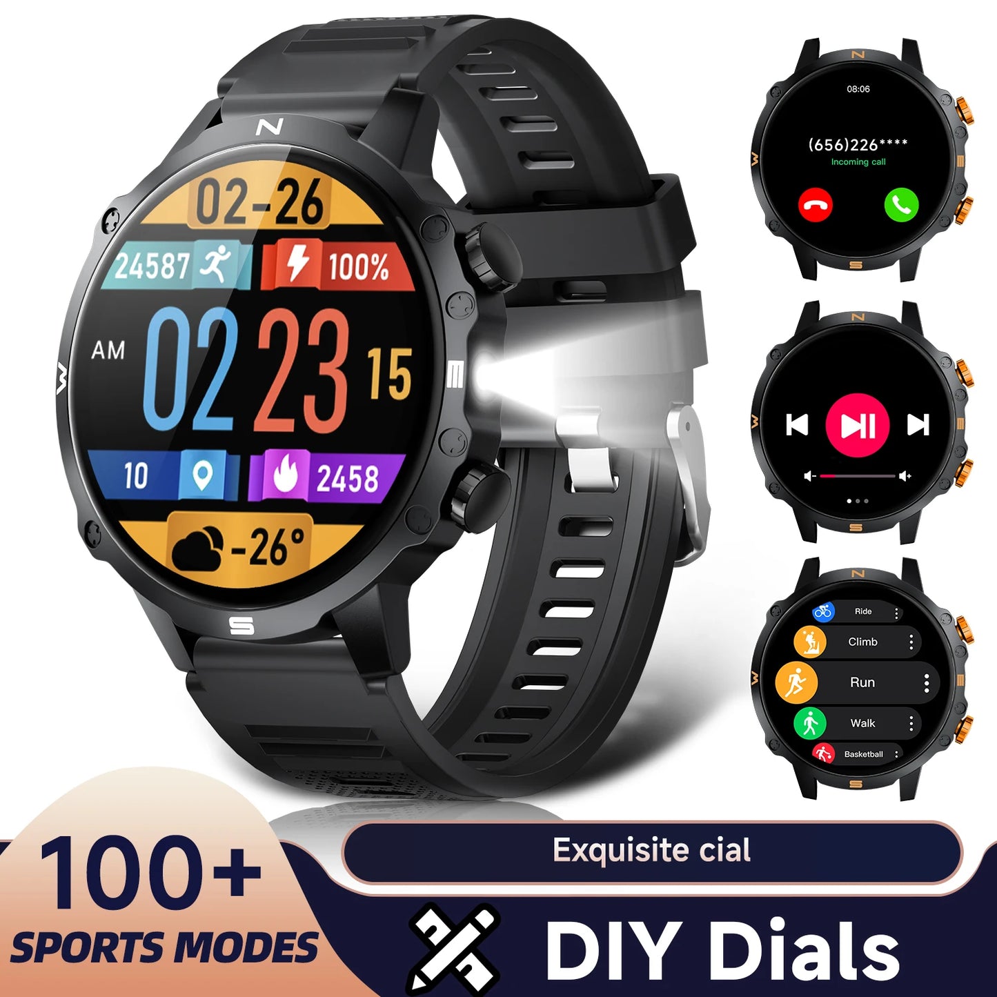 2026 NEW Smartwatch for Android/IOS Bluetooth Call Answer Music Player Multi-sports Modes Custom Dial Sport Watch Men Women
