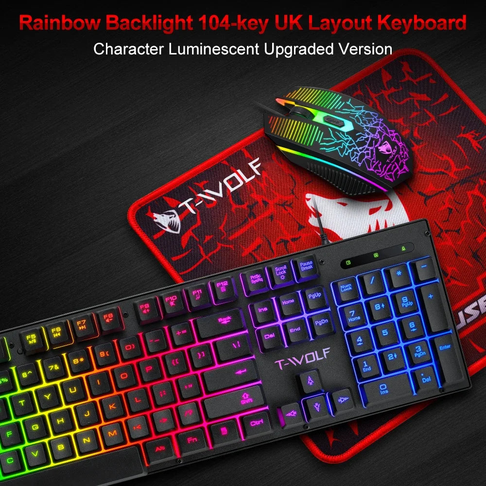 Electronic Sports Set  3 In 1 Wired Backlit Keyboard Gaming Mechanic Kit Waterproof Luminous 104 Key Keyboard Mouse Set 2026 NEW