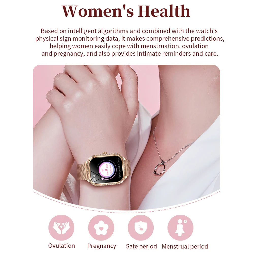 2026 New Women Smart Watch 1.75-inch 3D Curved Display Diamond-Finished Case Health Monitoring Sports Bluetooth Call Smartwatch