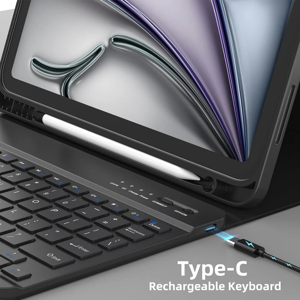 Tablet Case for iPad Air 11 inch(M2/M3/M4),Detachable Keyboard Case for iPad Air 4th/5th Gen 10.9 lnch with Case Pencil Holder