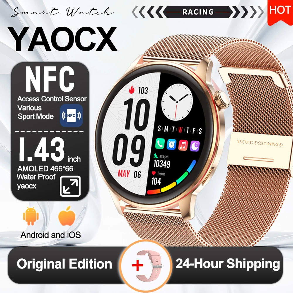 2026 New Smart Watch Women 466*466 AMOLED 1.43" HD Screen Always Display Time IP68 Waterproof Sports Bluetooth Call Smart Watch