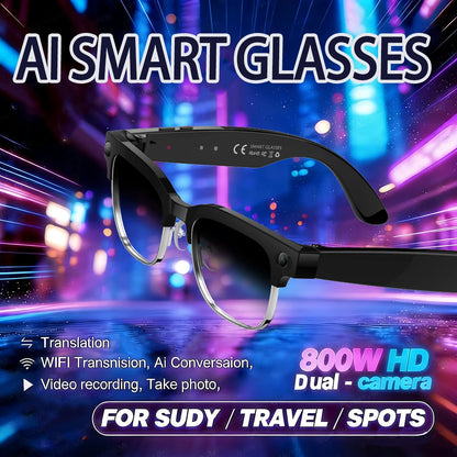 2026 New Al Smart Photo Glasses 800W Camera anti-shake HD Video Recording Translation Voice Assistant Music BTCall Smart Glasses