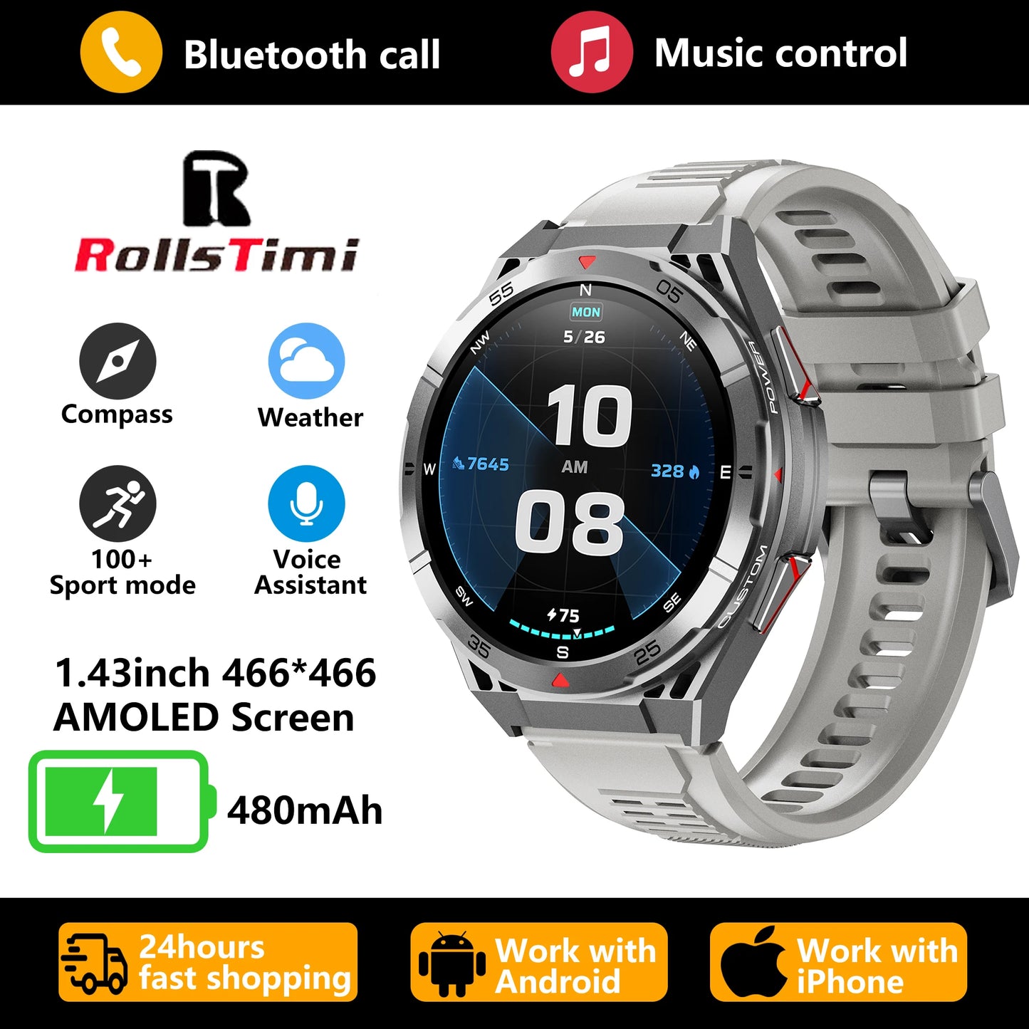 Smart Watches for iOS and Android Supports Bluetooth Calls GPS Positioning All-day Heart Rate Monitoring 100 + Sports Modes