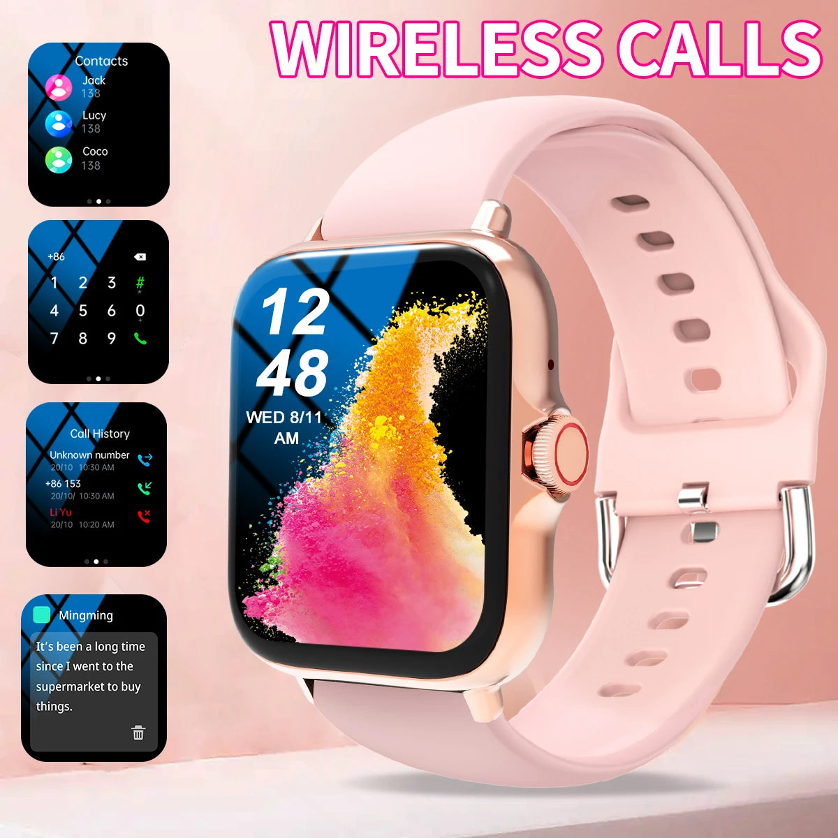 Smart watch, wireless calling /dial, Various APP Reminders,Suitable for men and women, sports watches,for iPhone/Andriod