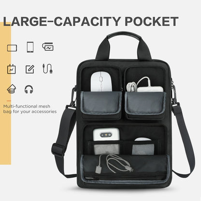 13.3-inch vertical black laptop bag with multiple pockets, suitable for organizing documents, tablet computer, inner bag, handba