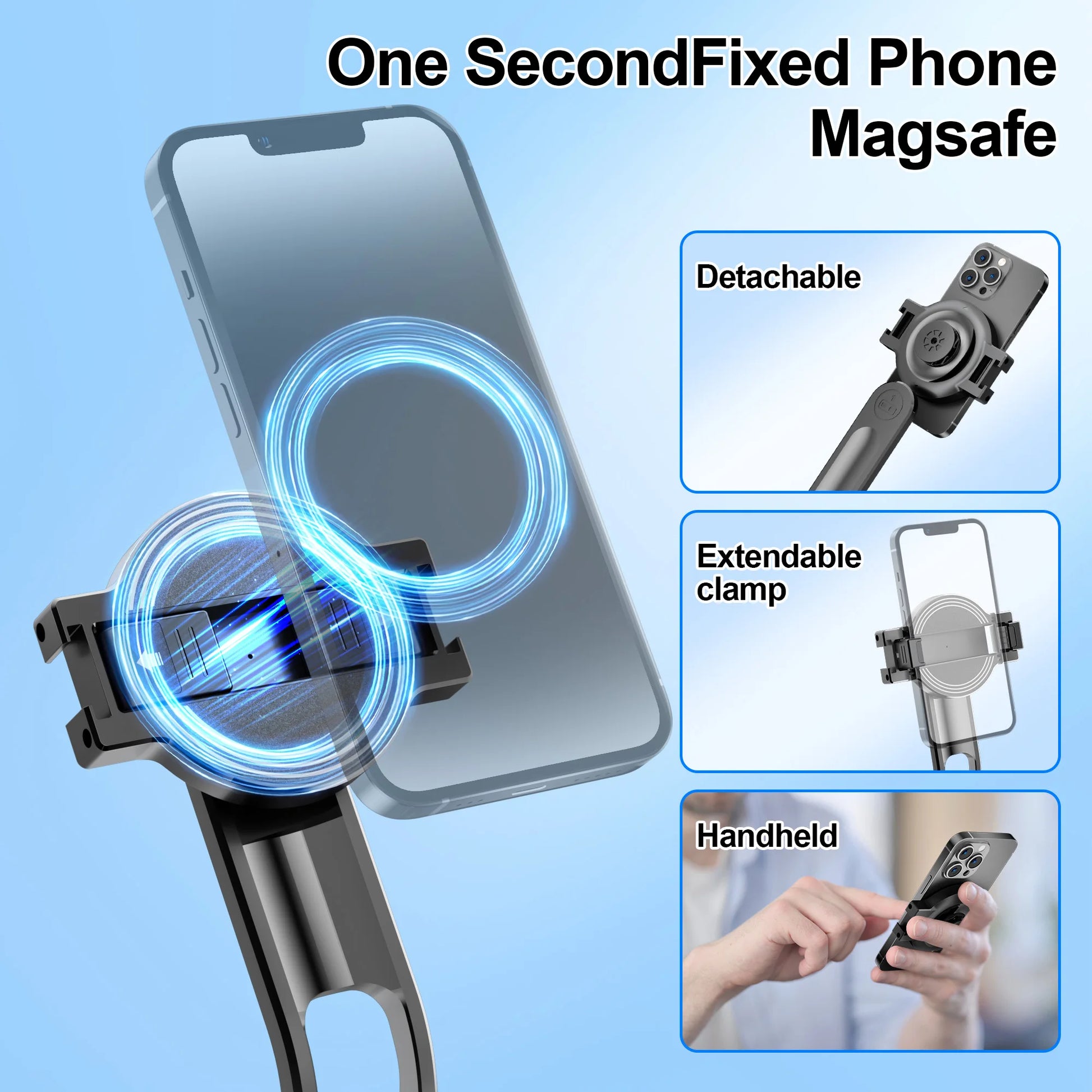 Magnetic Selfie Stick Tripod for iPhone 12-16 Pro Max Travel Stand with Magsafe Phone Clamp for Android Smartphone