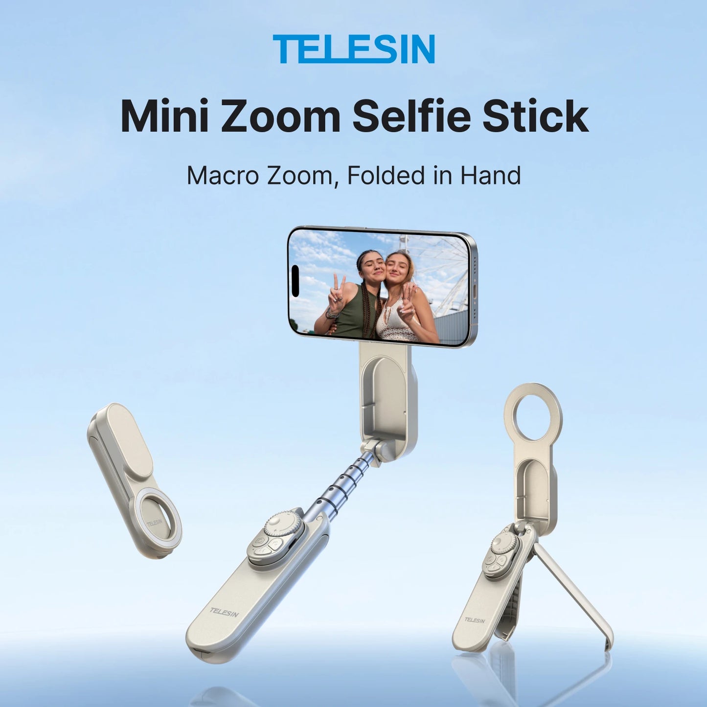 TELEISN Mini Magnetic Smart Phone ZOOM Remote Selfie Stick Tripod For Iphone 17 16 15 14 13 Pro Promax HUAWEI XIAOMI SAMSUNG