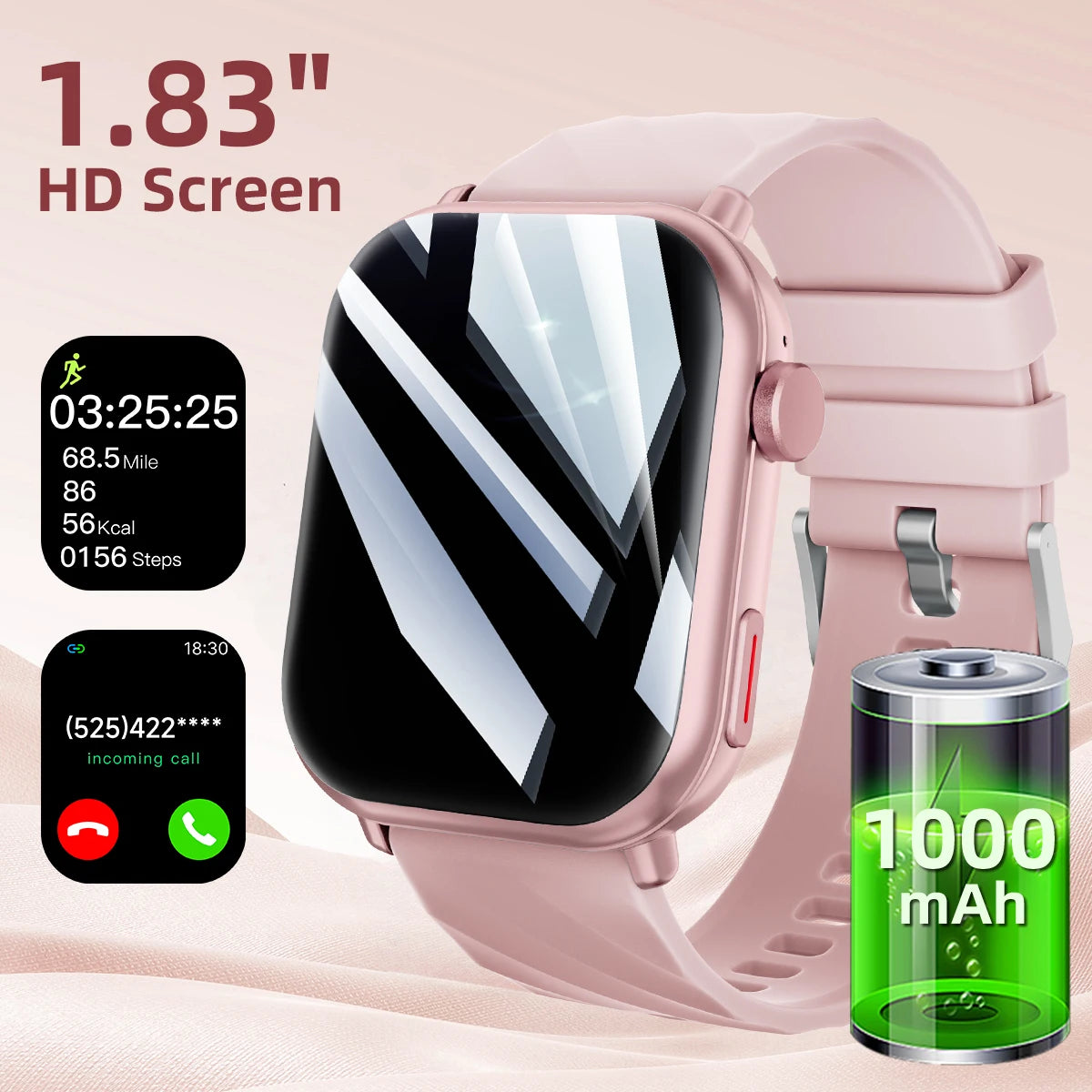 New Smart Watch 2025 1000mAh Large Battery Capacity 1.83-inch Screen Bluetooth Calling 100+ Sport Modes Men Women Watches Gifts
