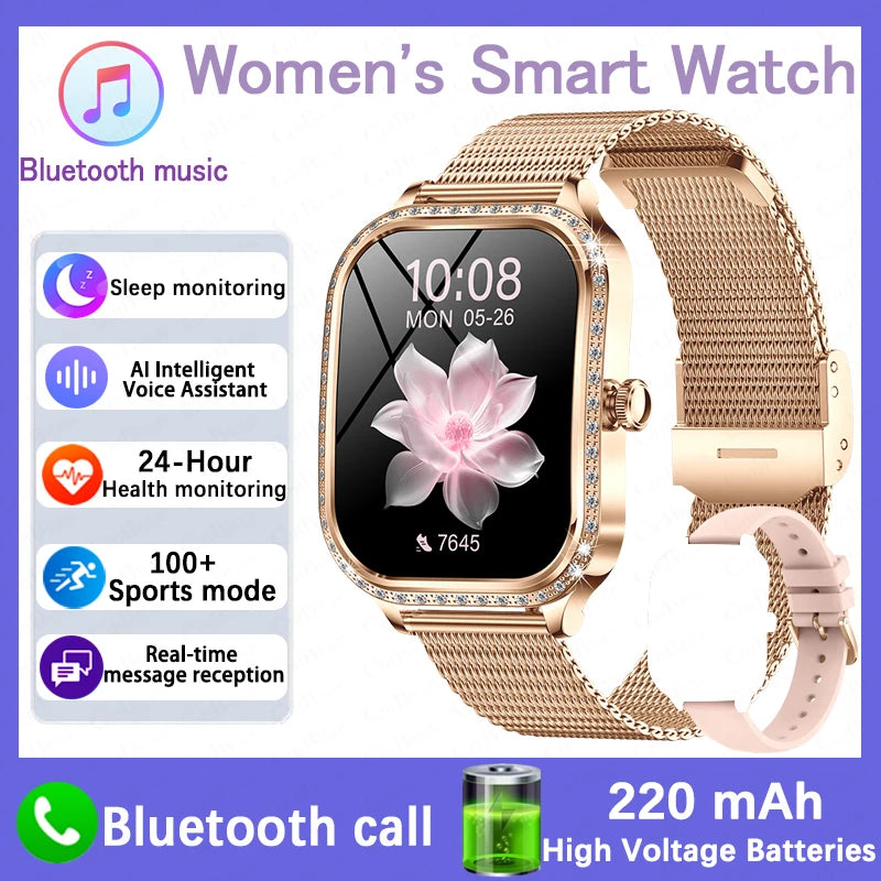 2026 New Women Smart Watch 1.75-inch 3D Curved Display Diamond-Finished Case Health Monitoring Sports Bluetooth Call Smartwatch