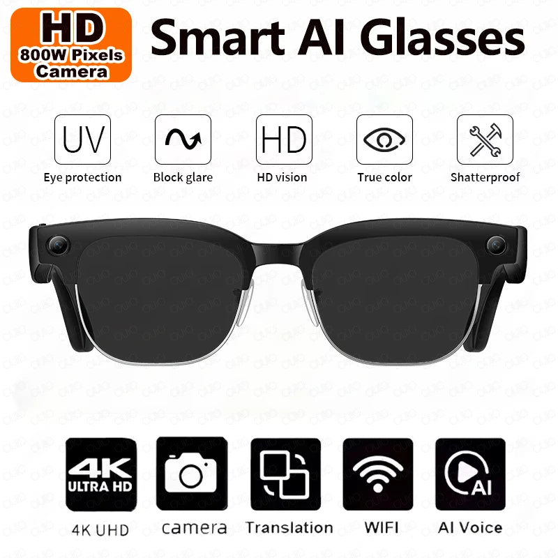 2026 New Al Smart Photo Glasses 800W Camera anti-shake HD Video Recording Translation Voice Assistant Music BTCall Smart Glasses