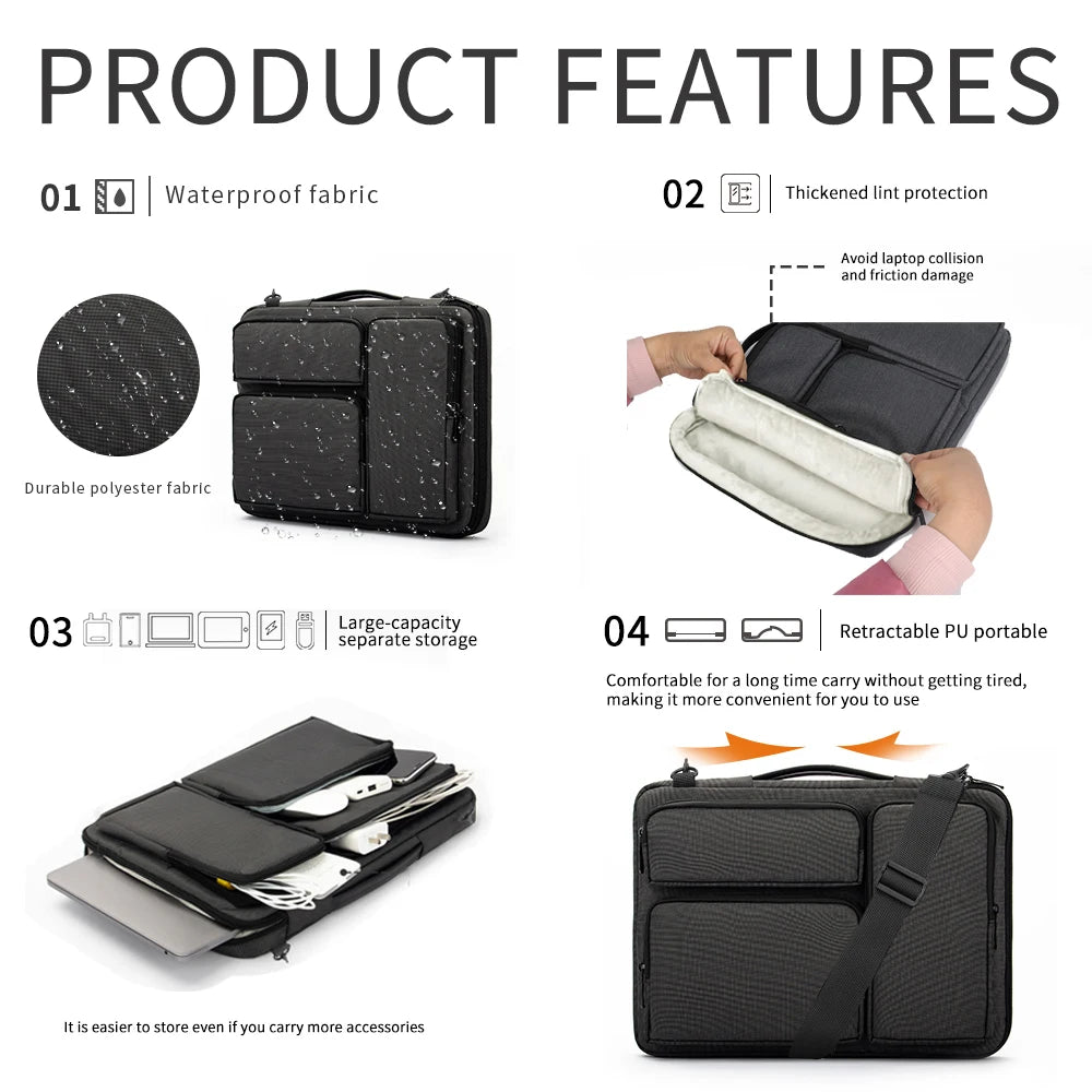 Laptop Bag 13 14 15 16 Inch Laptop Shoulder Bag for Macbook Air Pro/HP/DELL/Lenovo, Shockproof protective Computer Sleeve Case