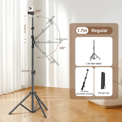 Phone Tripod Adjustable Horizontal Overhead Tripod Cell Phone Tripod Stand for Video Recording