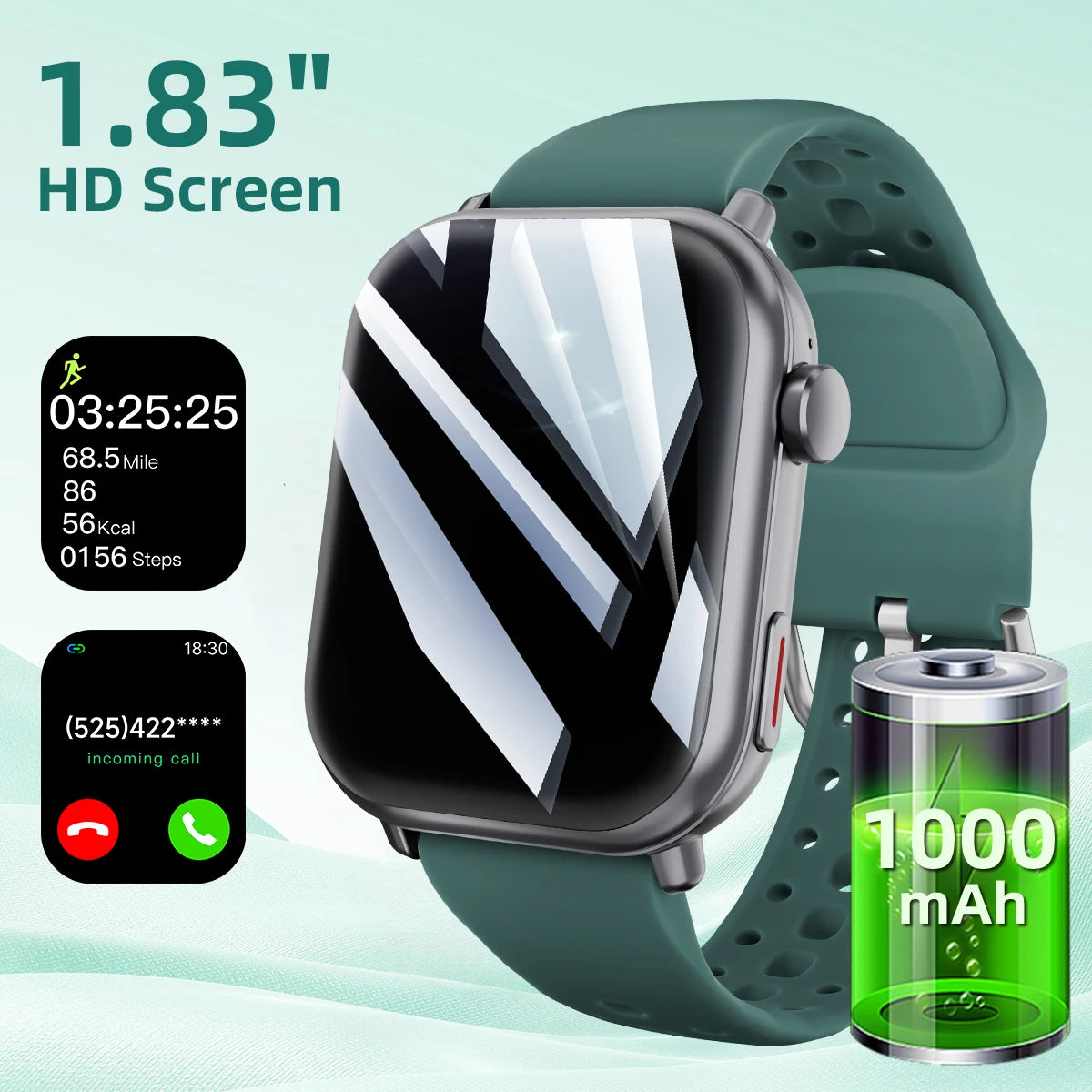 New Smart Watch 2025 1000mAh Large Battery Capacity 1.83-inch Screen Bluetooth Calling 100+ Sport Modes Men Women Watches Gifts