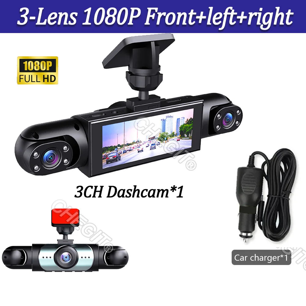 4 Lens Dashcam 360° Rotatable 1080P Video Recorder for Car DVR 3LEN ，Dvr car Night Vision Car Recording Camera Car Assecoriesda