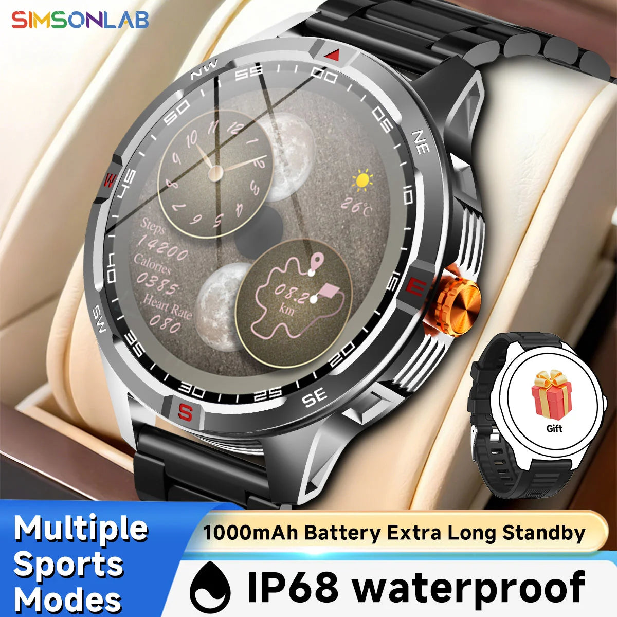 NEW Hot Smartwatch for Android/IOS Wireless Call Answer 1000mAh Battery Compass Sports Men Flashlight IP68 Waterproof 2026 Gifts
