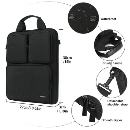 13.3-inch vertical black laptop bag with multiple pockets, suitable for organizing documents, tablet computer, inner bag, handba
