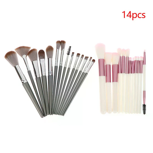 Synthetic Fiber Bristle Makeup Brushes Set, Portable, Foundation Powder, Blush, Concealer, 14Pcs