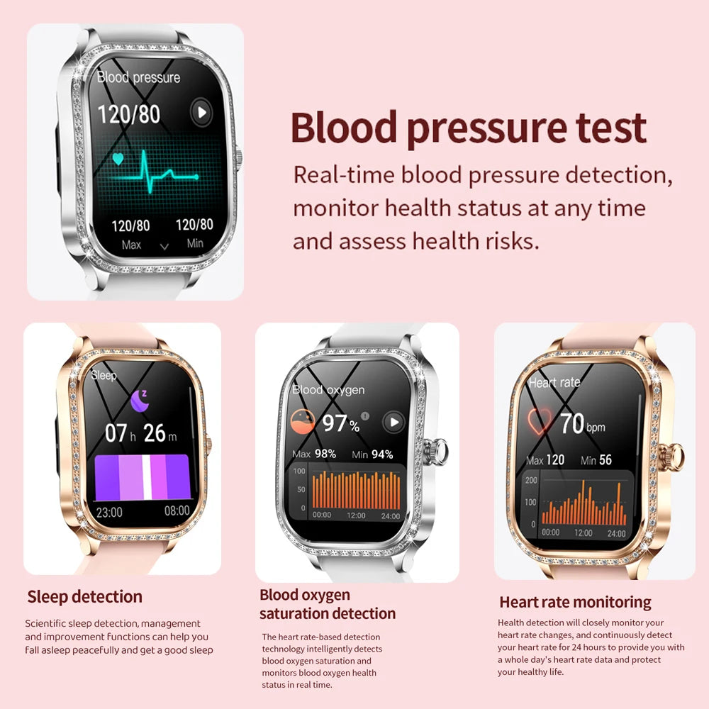2026 New Women Smart Watch 1.75-inch 3D Curved Display Diamond-Finished Case Health Monitoring Sports Bluetooth Call Smartwatch