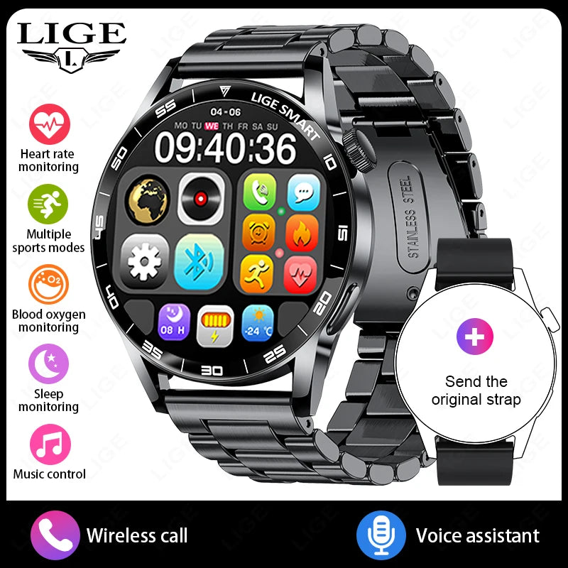 2026 LIGE New Smart Watch Full Touch Heart Rate Sports Fitness men's watches Bluetooth Call Luxury smart watch For Android IOS