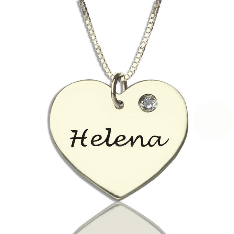 Sterling Silver 925/Simple Heart Name Necklace with Birthstone
