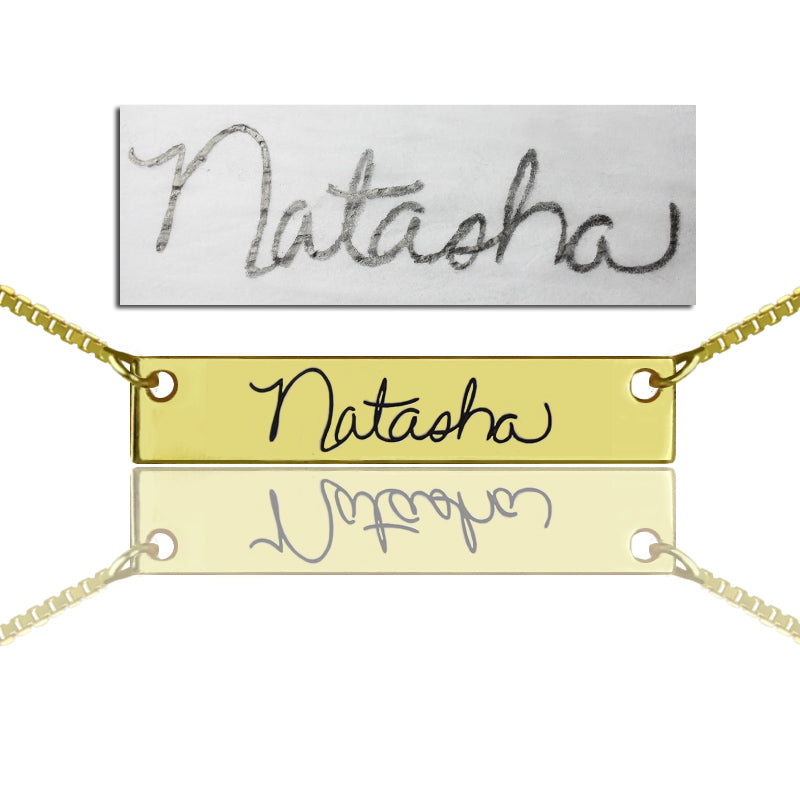 Custom Necklace Signature Bar Necklace Handwriting Gold