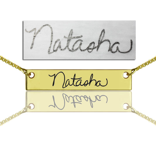 Custom Necklace Signature Bar Necklace Handwriting Gold