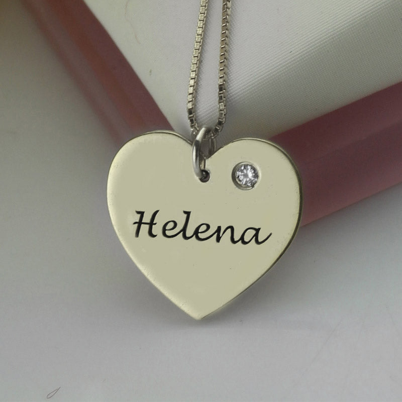 Sterling Silver 925/Simple Heart Name Necklace with Birthstone
