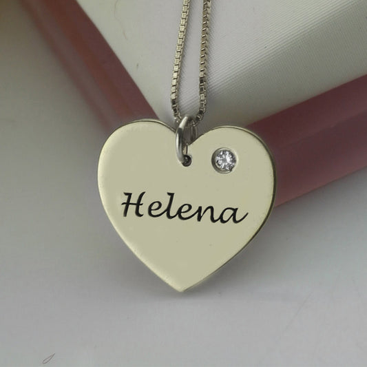 Sterling Silver 925/Simple Heart Name Necklace with Birthstone