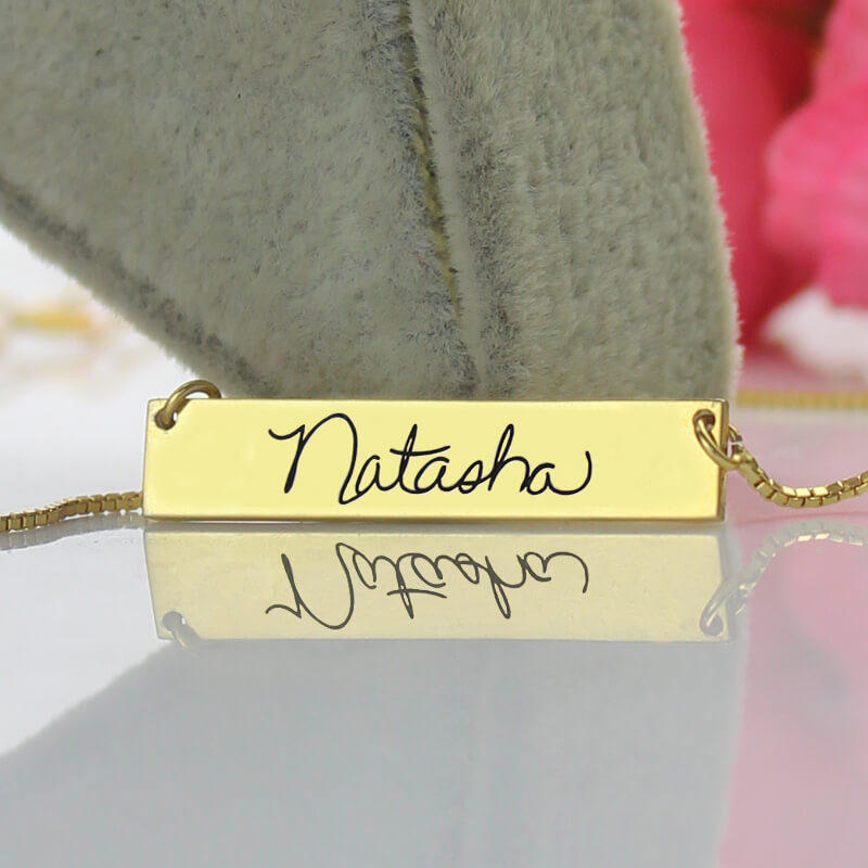 Custom Necklace Signature Bar Necklace Handwriting Gold