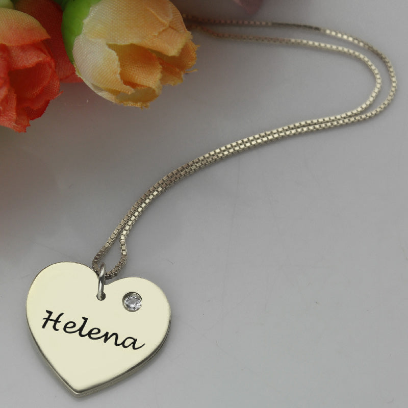 Sterling Silver 925/Simple Heart Name Necklace with Birthstone