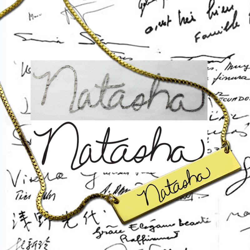 Custom Necklace Signature Bar Necklace Handwriting Gold