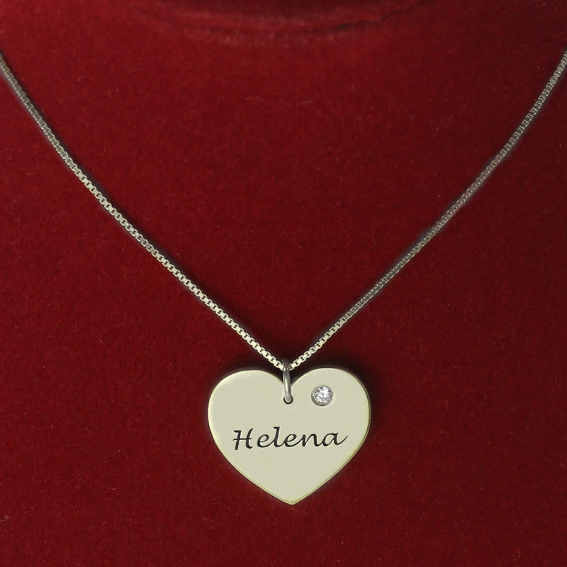 Sterling Silver 925/Simple Heart Name Necklace with Birthstone