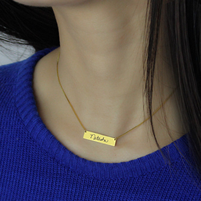 Custom Necklace Signature Bar Necklace Handwriting Gold